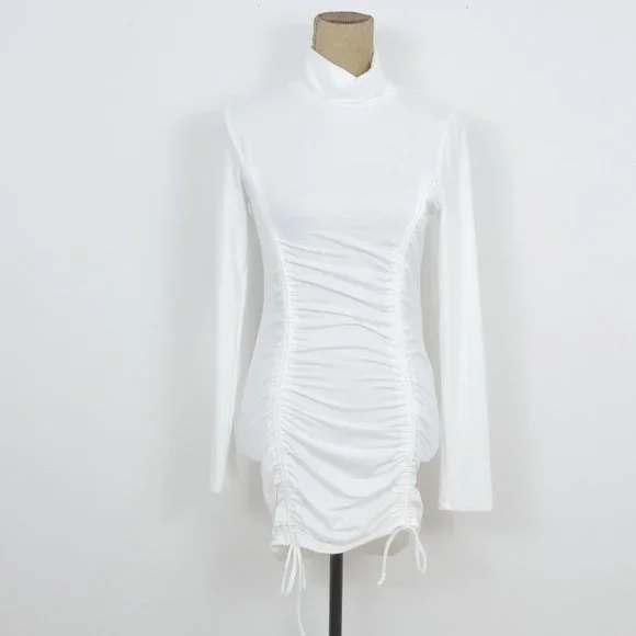 Fashion Nova | Dresses | Fashion Nova White Turtle Neck Long Sleeve Body  Con Cinched Tie Front Sz M Dress | Poshmark